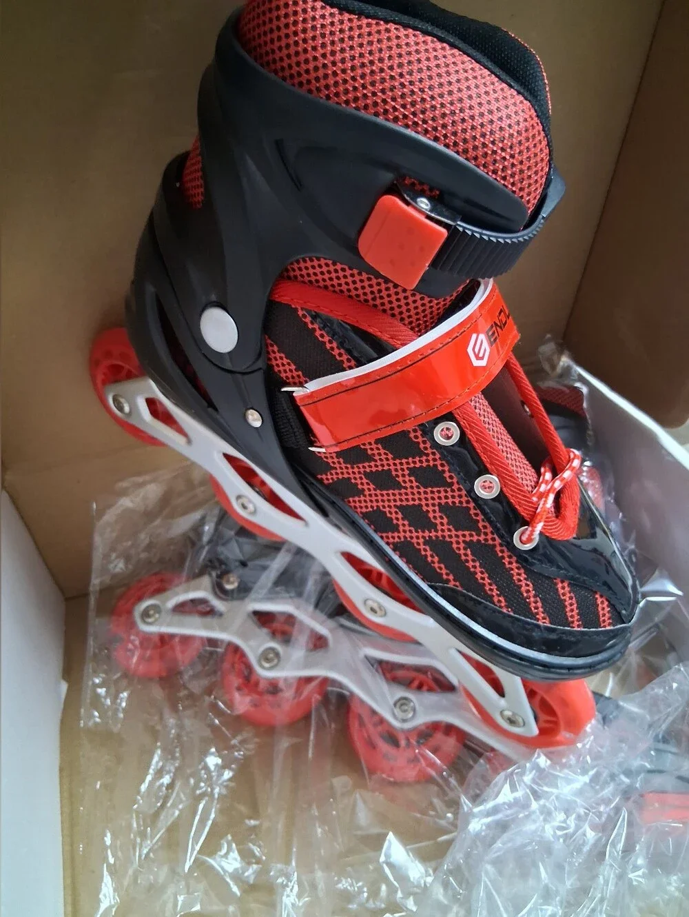 NIB-Youth Red and Black Adjustable Inline Roller Skates